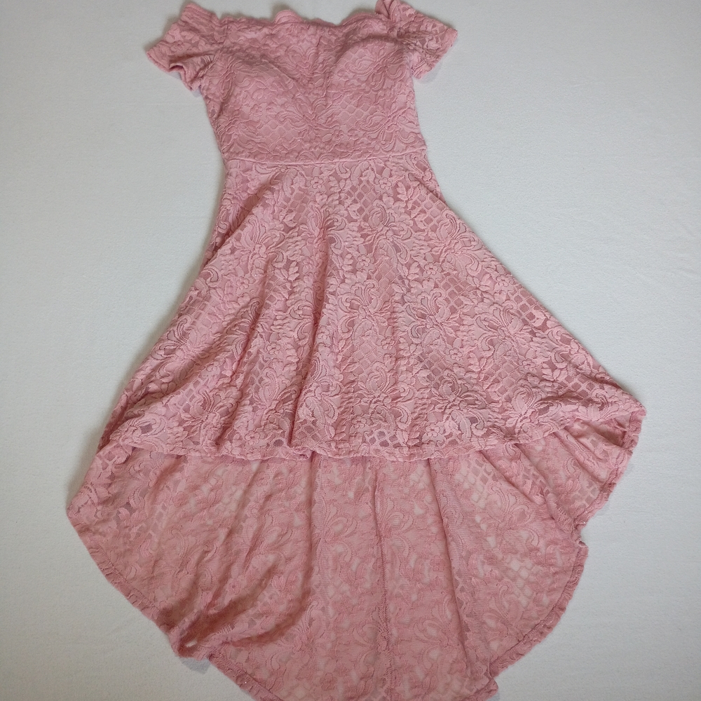 City Studio Blush Pink With Sparkles Lace High-Low Dress Sz 5